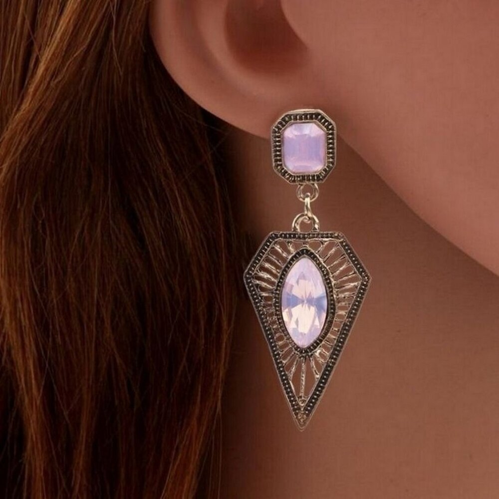 Sasha Reese Pink Crystal Triangle Drop Renaissance Style Earrings Gift Packaged